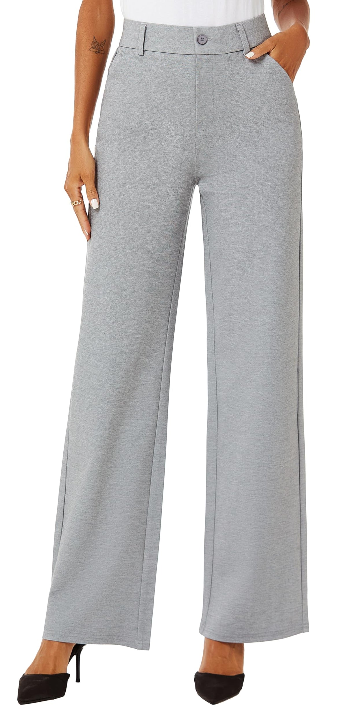 iChosy Womens High Waist Wide Straight Leg Trousers Casual Slacks Dress Pants with Pockets