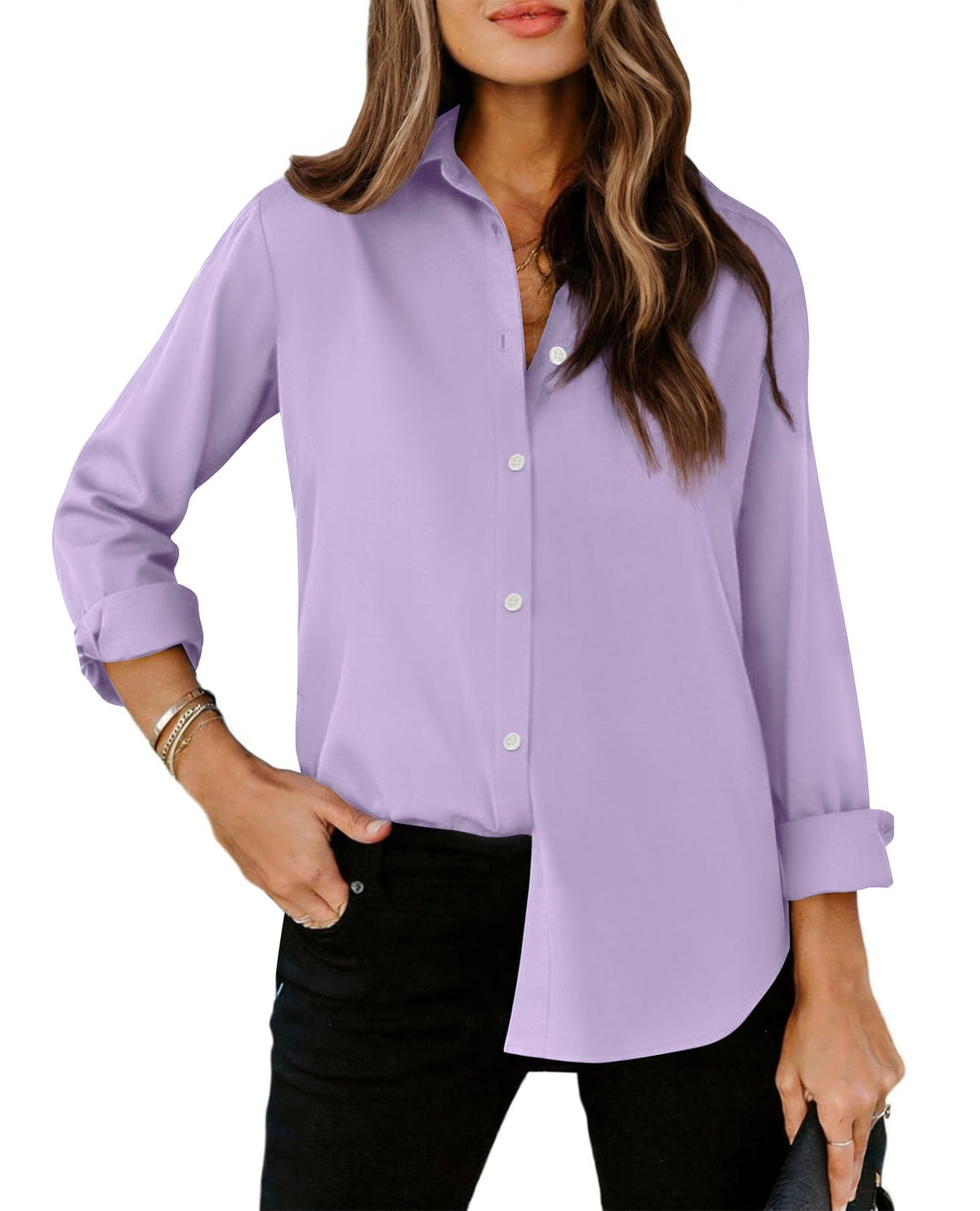 siliteelon Striped Button Down Shirts Women Cotton Long Sleeve Work Blouses