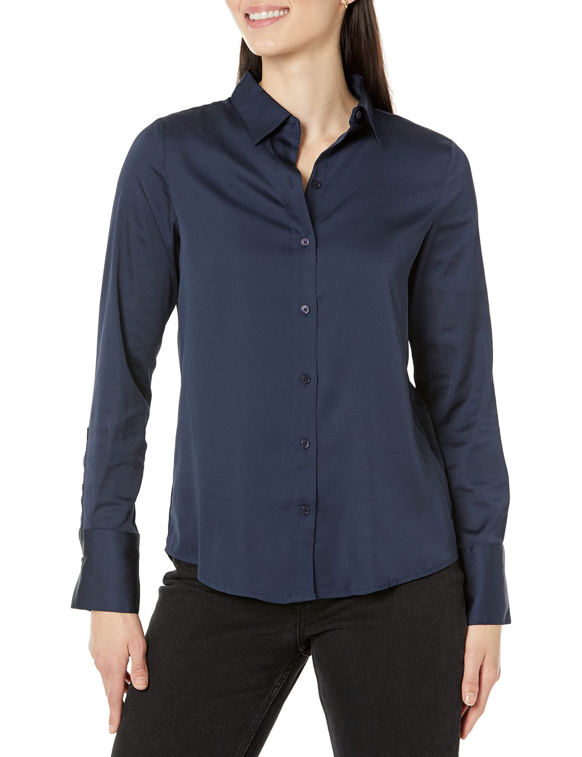 Amazon Essentials Women's Regular-Fit Long Sleeve Satin Button Down Blouse, Dressy Collared Shirt