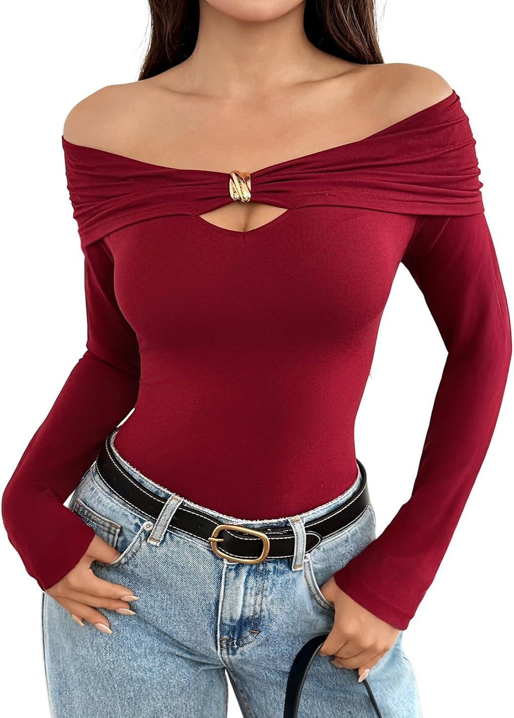 Pink Queen Womens Off Shoulder Long Sleeve Shirt Sexy Going Out Fall Tops