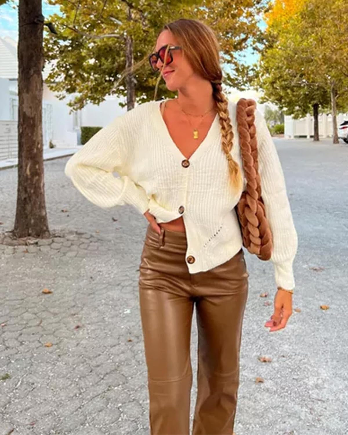 Womens Faux Leather Pants Button Straight Leg PU Jeans with Pockets