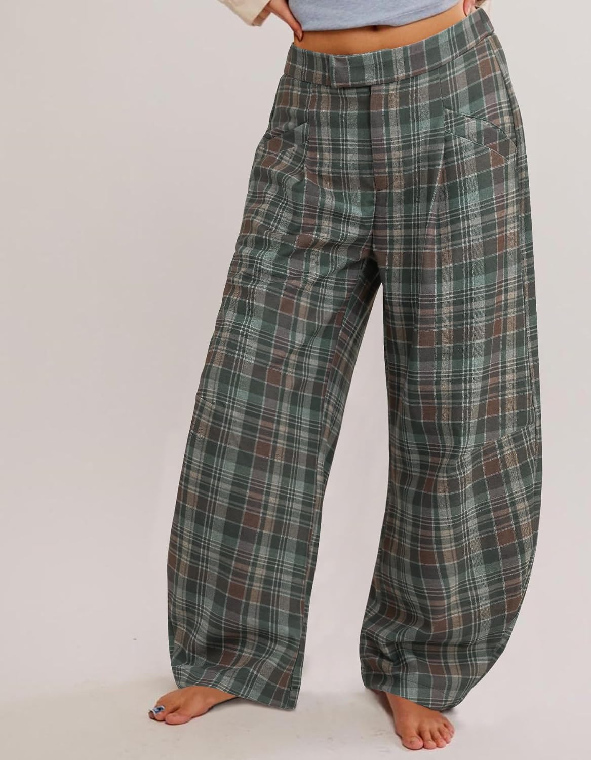 Kedera Women's Plaid Wide Leg Pants High Waisted Baggy Trousers Work Slacks