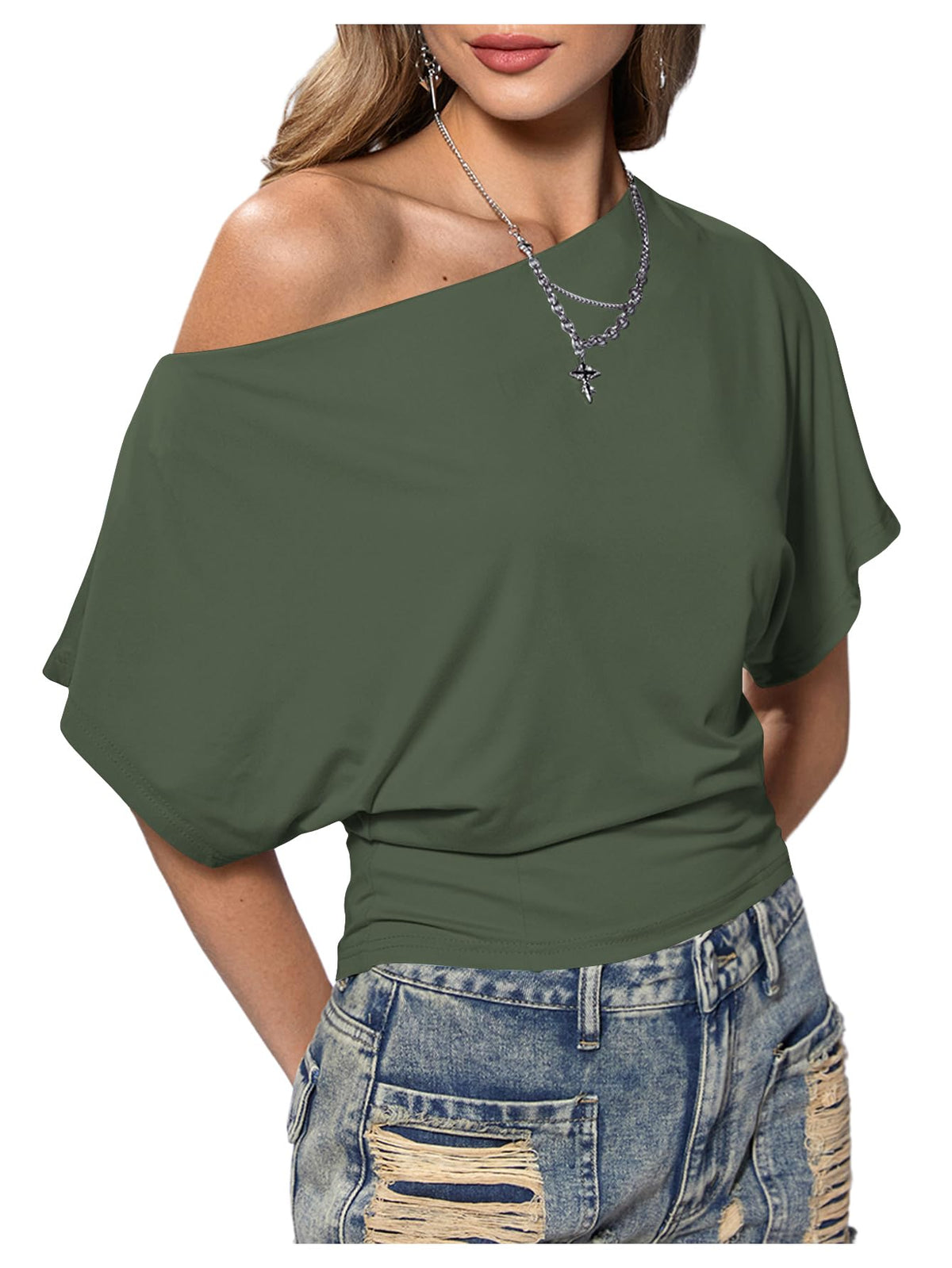 SweatyRocks Women's Off The Shoulder Tops Asymmetrical Y2K Going Out Top