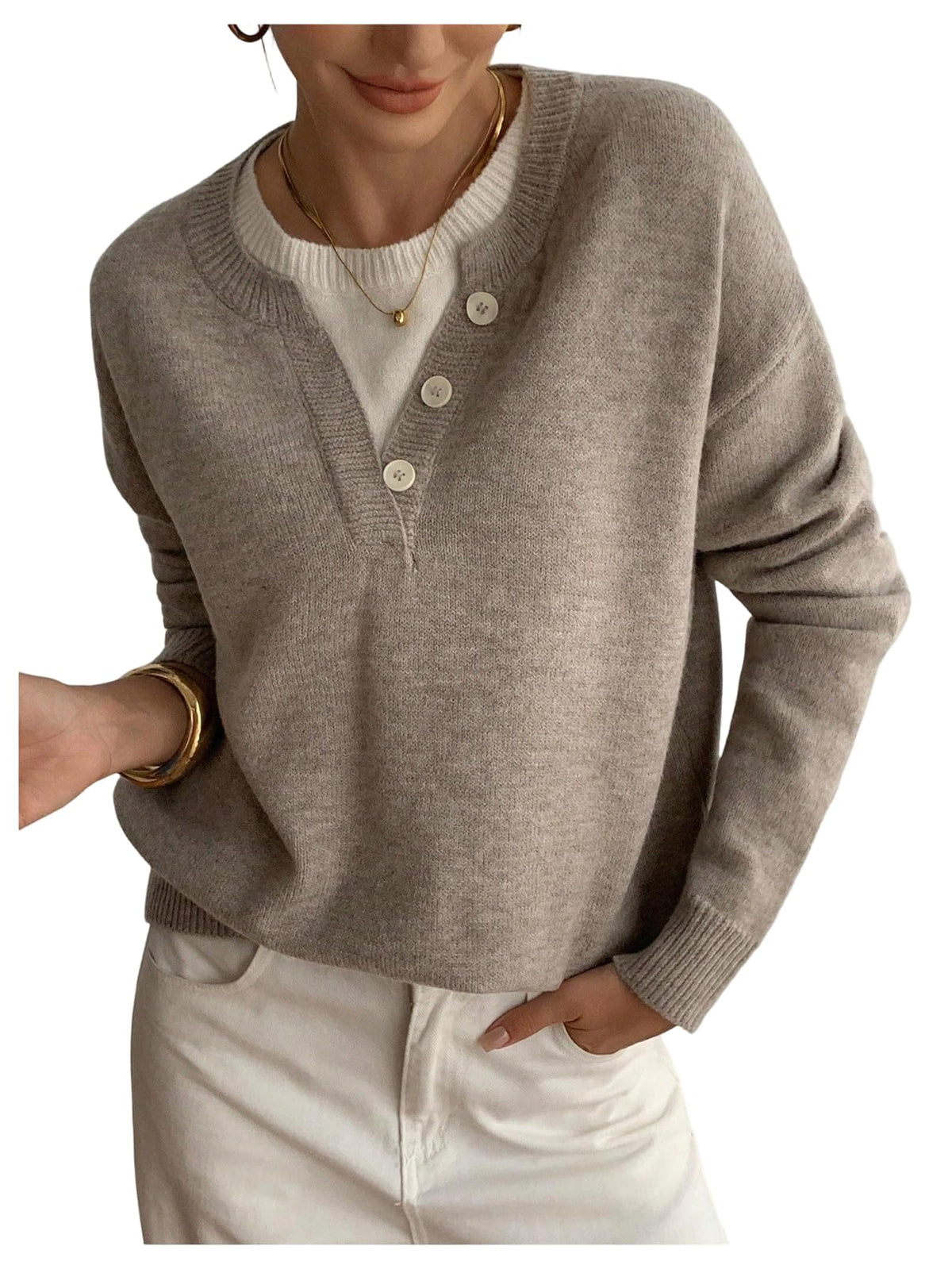 SOLY HUX Pullover Henley Sweaters for Women Long Sleeve Business Casual Top