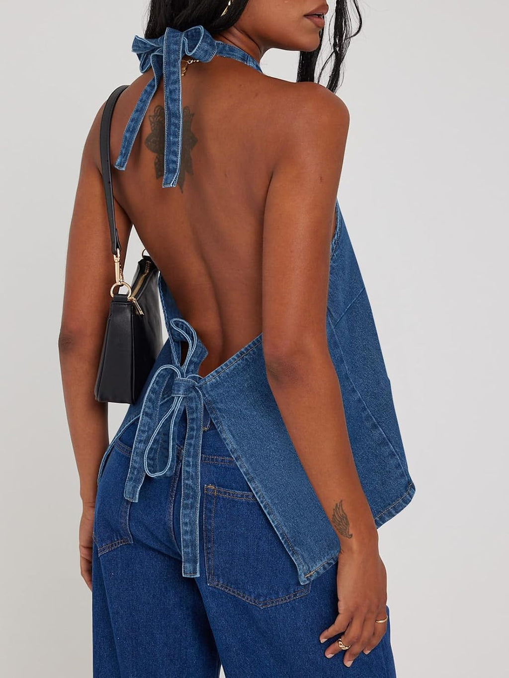 Tankaneo Womens Halter Denim Vest Top Summer Sleeveless Open Back Waistcoat