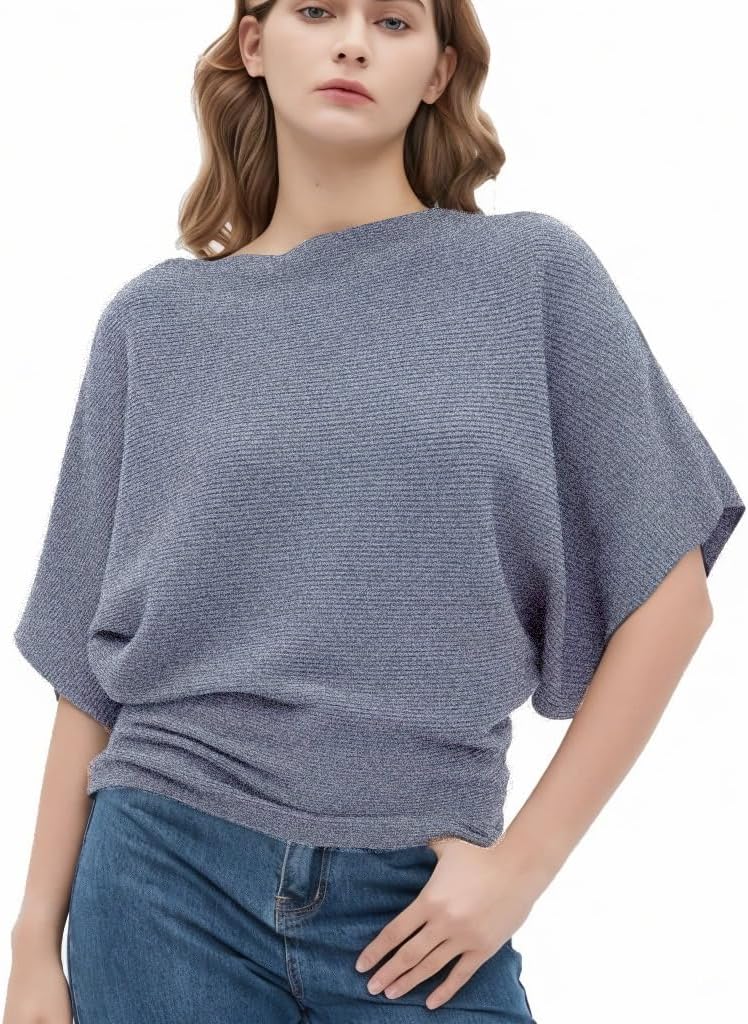 EDSTAR Women's Boat Neck Short Sleeve Dolman Knit Sweater