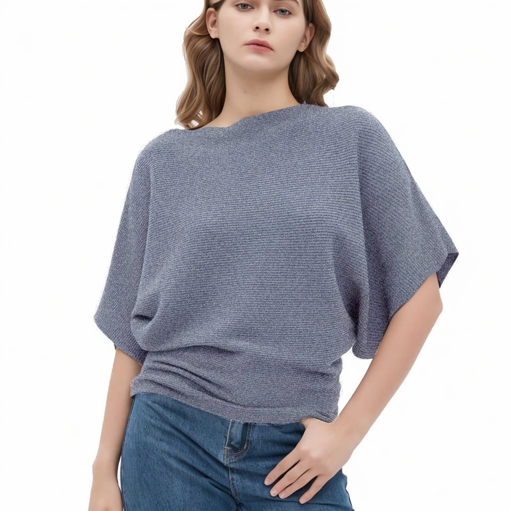EDSTAR Women's Boat Neck Short Sleeve Dolman Knit Sweater