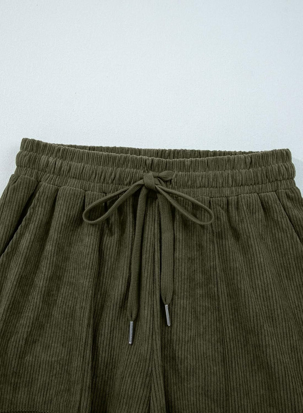 Sidefeel Womens Corduroy Pants Casual High Waisted Elastic Drawstring Cargo Loose Fit Wide Leg Pants with Pockets