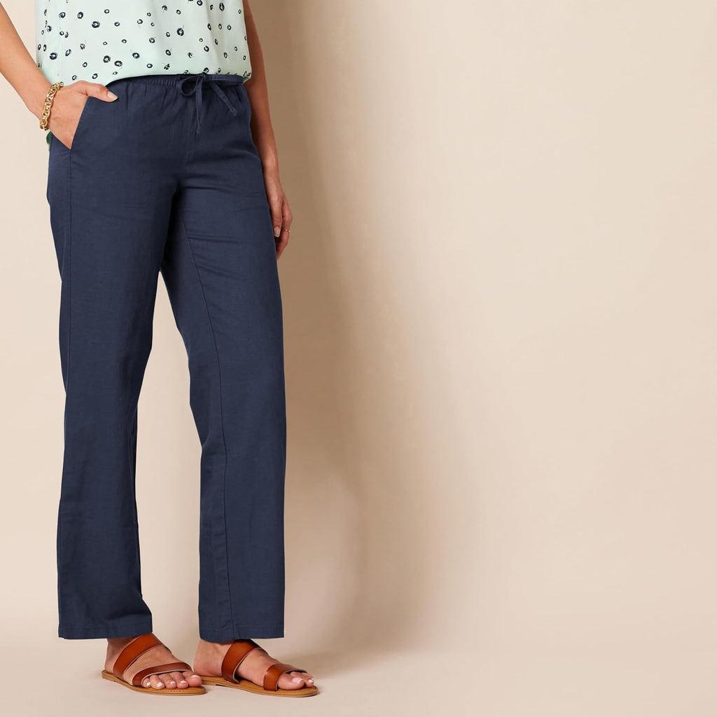 Amazon Essentials Women's Linen Blend Drawstring Relaxed Fit Wide Leg Pants (Available in Plus Size)
