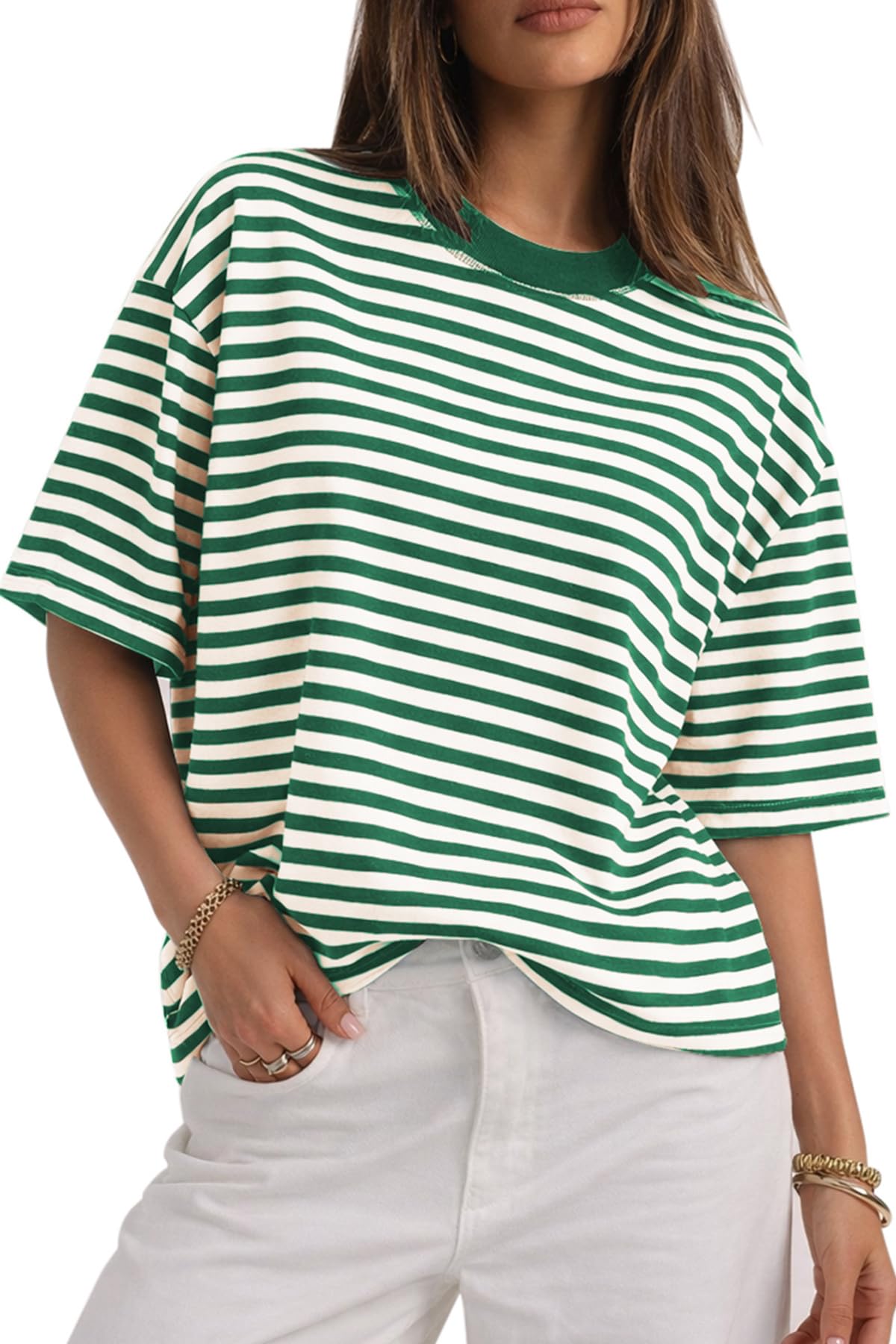 CHYRII Womens Oversized Striped T Shirts Short Sleeve Fashion 2026 Casual Crewneck Summer Y2K Clothes