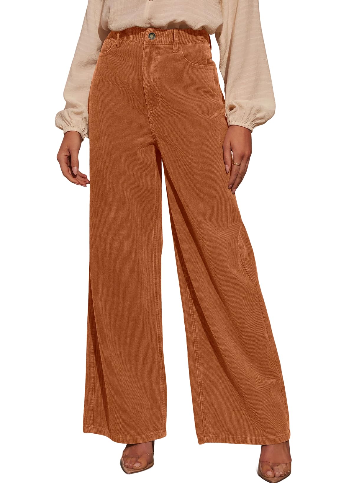 Sidefeel Women's Wide Leg Corduroy Pants High Waisted Baggy Trousers