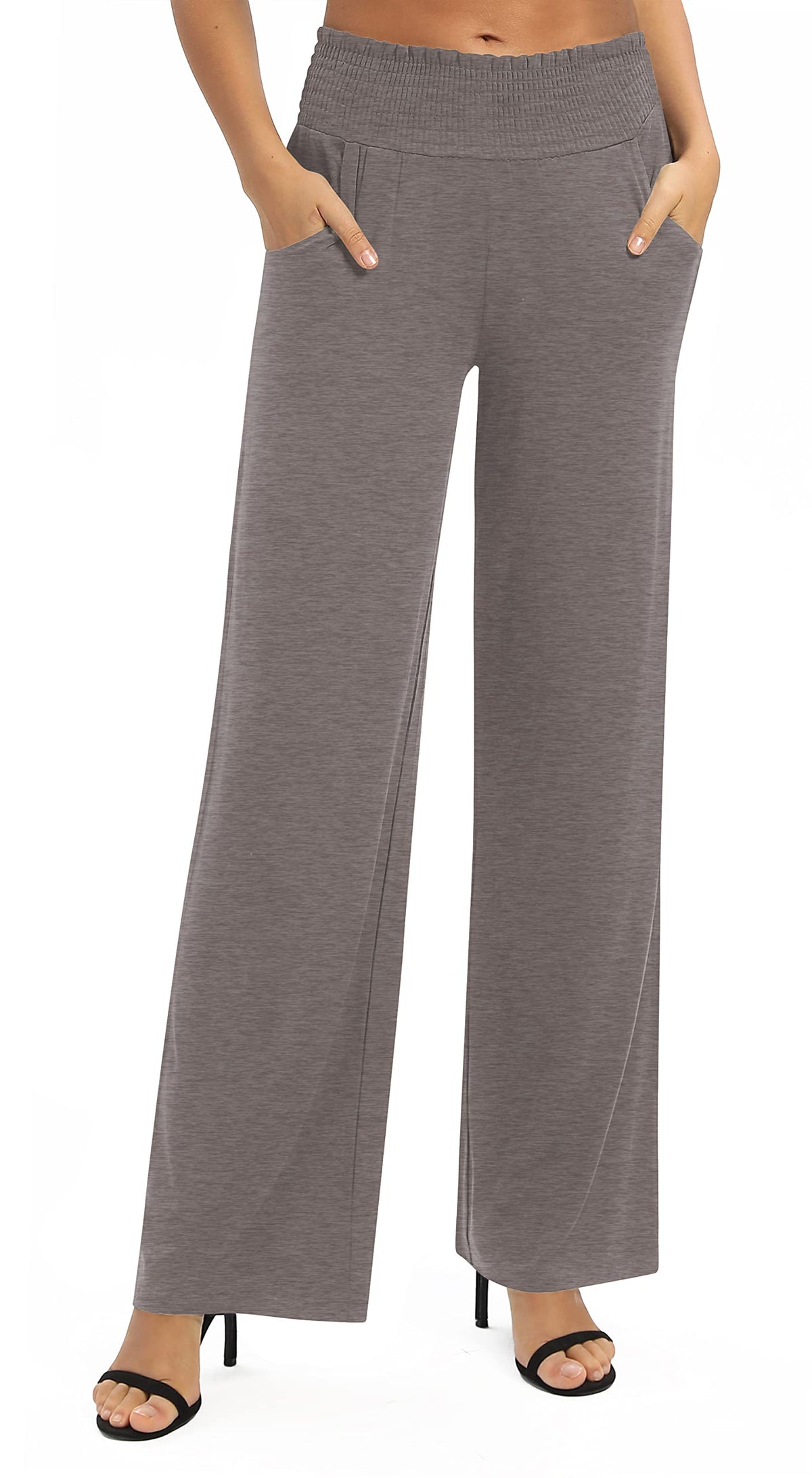 EXCHIC Women's Loose Straight Leg Palazzo Pants High Elastic Waist Causal Trousers with Pockets