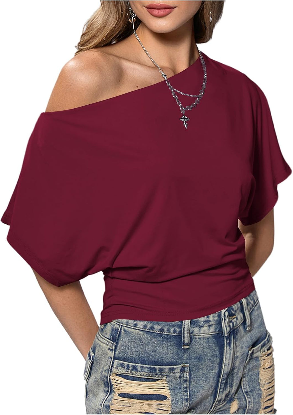 SweatyRocks Women's Off The Shoulder Tops Asymmetrical Y2K Going Out Top
