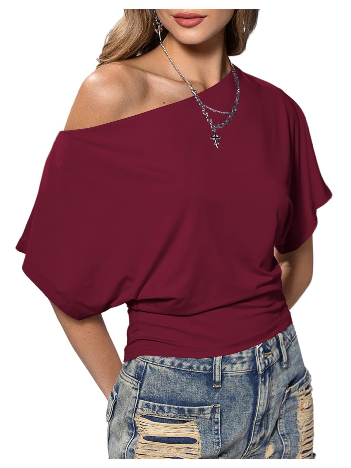 SweatyRocks Women's Off The Shoulder Tops Asymmetrical Y2K Going Out Top