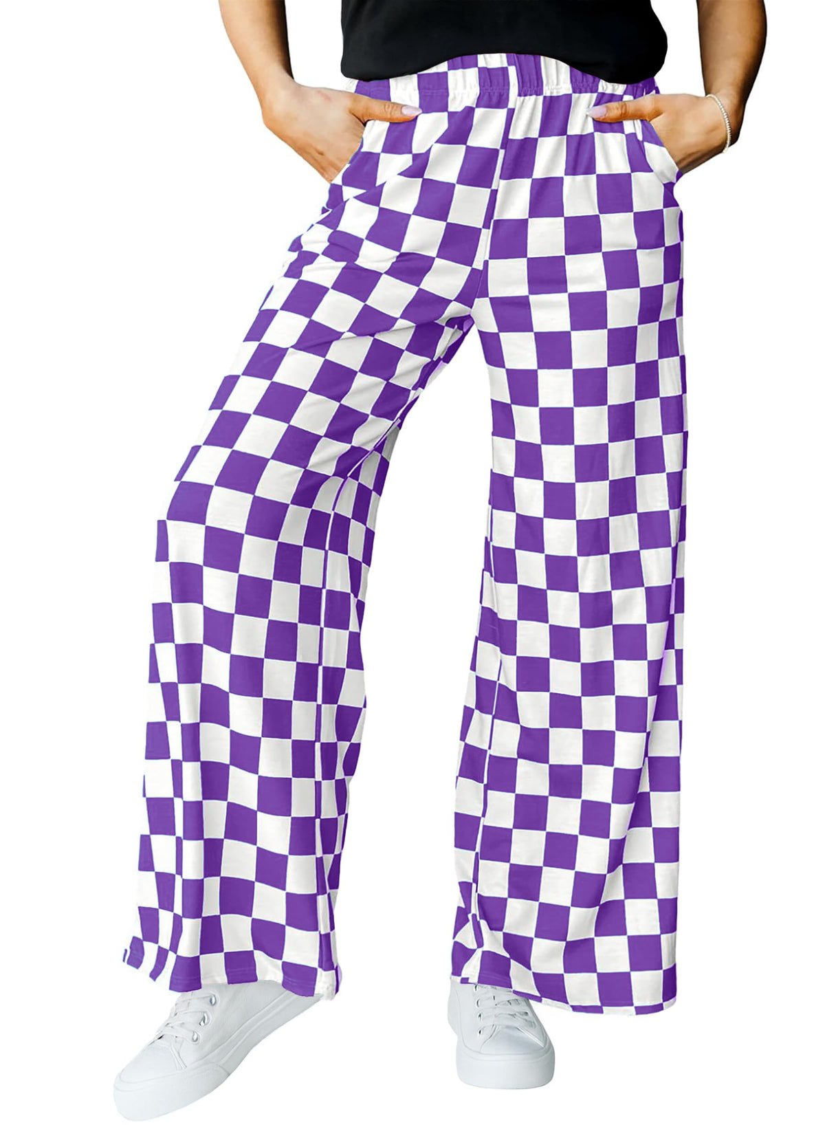 IWOLLENCE Women's Casual Loose Checkered Wide Leg Pants High Waist Straight Lounge Y2K Gingham Trousers