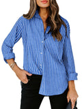 siliteelon Striped Button Down Shirts Women Cotton Long Sleeve Work Blouses