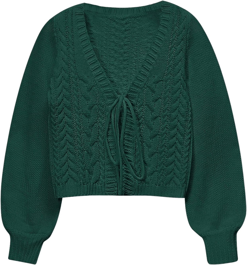 SOLY HUX Women's Cropped Cardigan Sweaters Tie Front Bow Cardigan