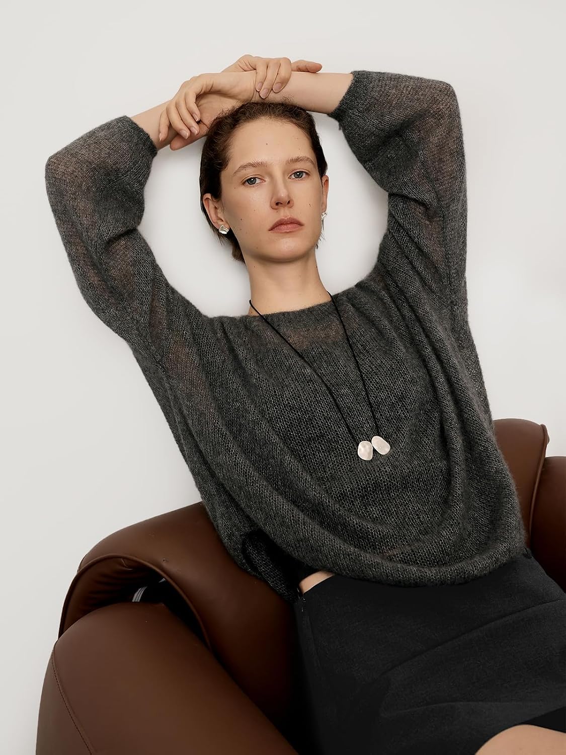 Silk Cashmere Blend Sweater for Women, Lightweight Crewneck Knit Pullover Jumper for Spring Layering