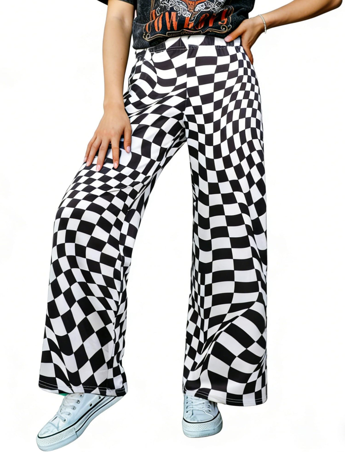 IWOLLENCE Women's Casual Loose Checkered Wide Leg Pants High Waist Straight Lounge Y2K Gingham Trousers