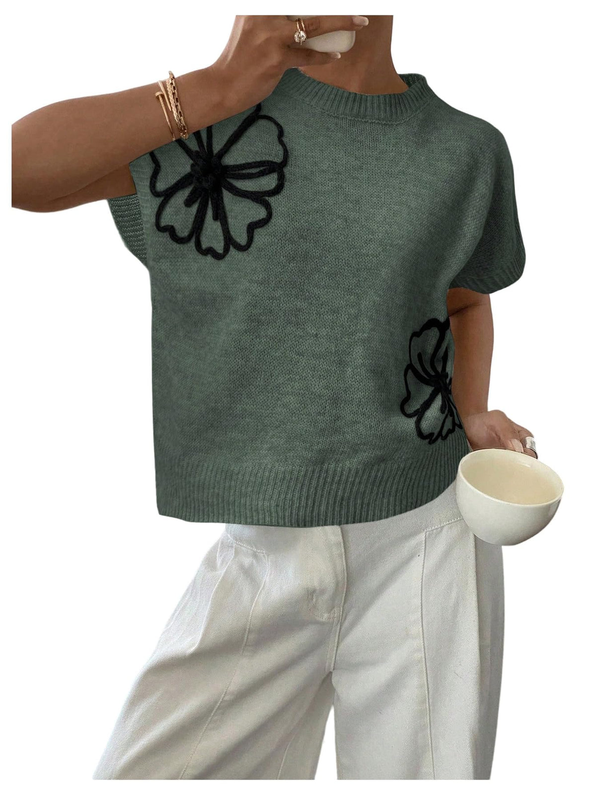 SOLY HUX Women's Short Sleeve Business Casual Sweater