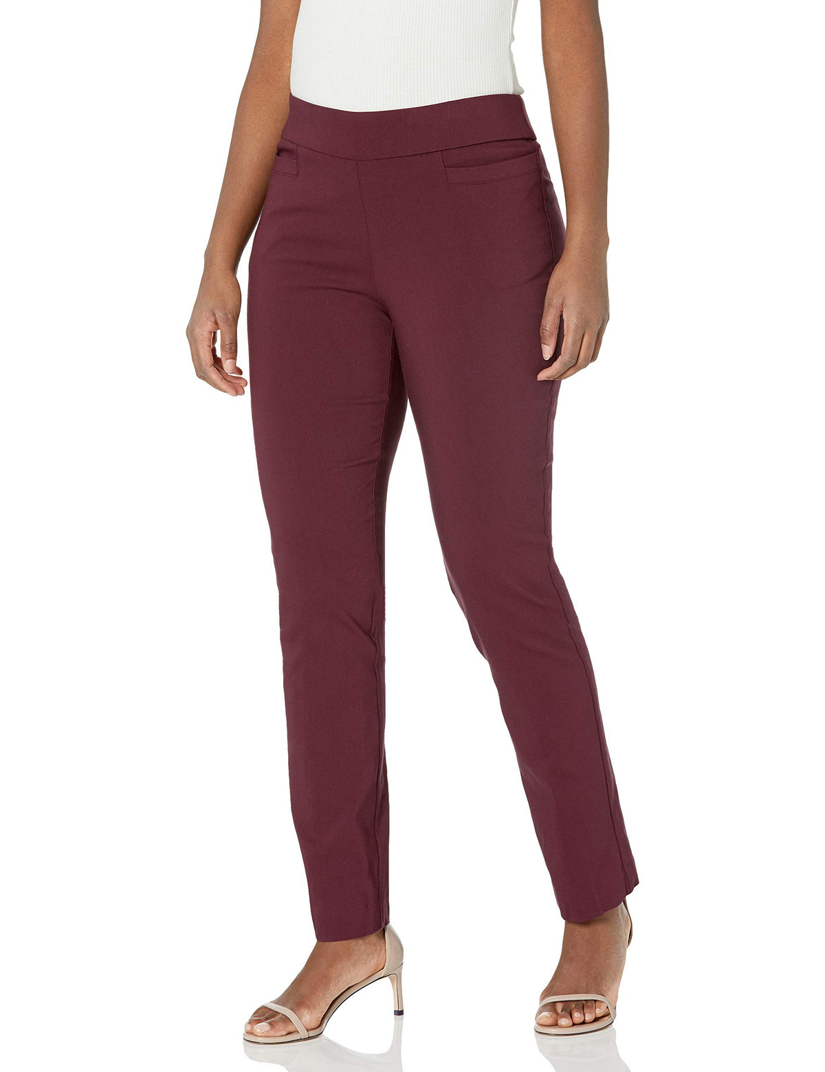 Briggs New York Women’s Pull On Dress Pants 4 Pockets Straight Leg Stretchy Office Casual Work Slacks