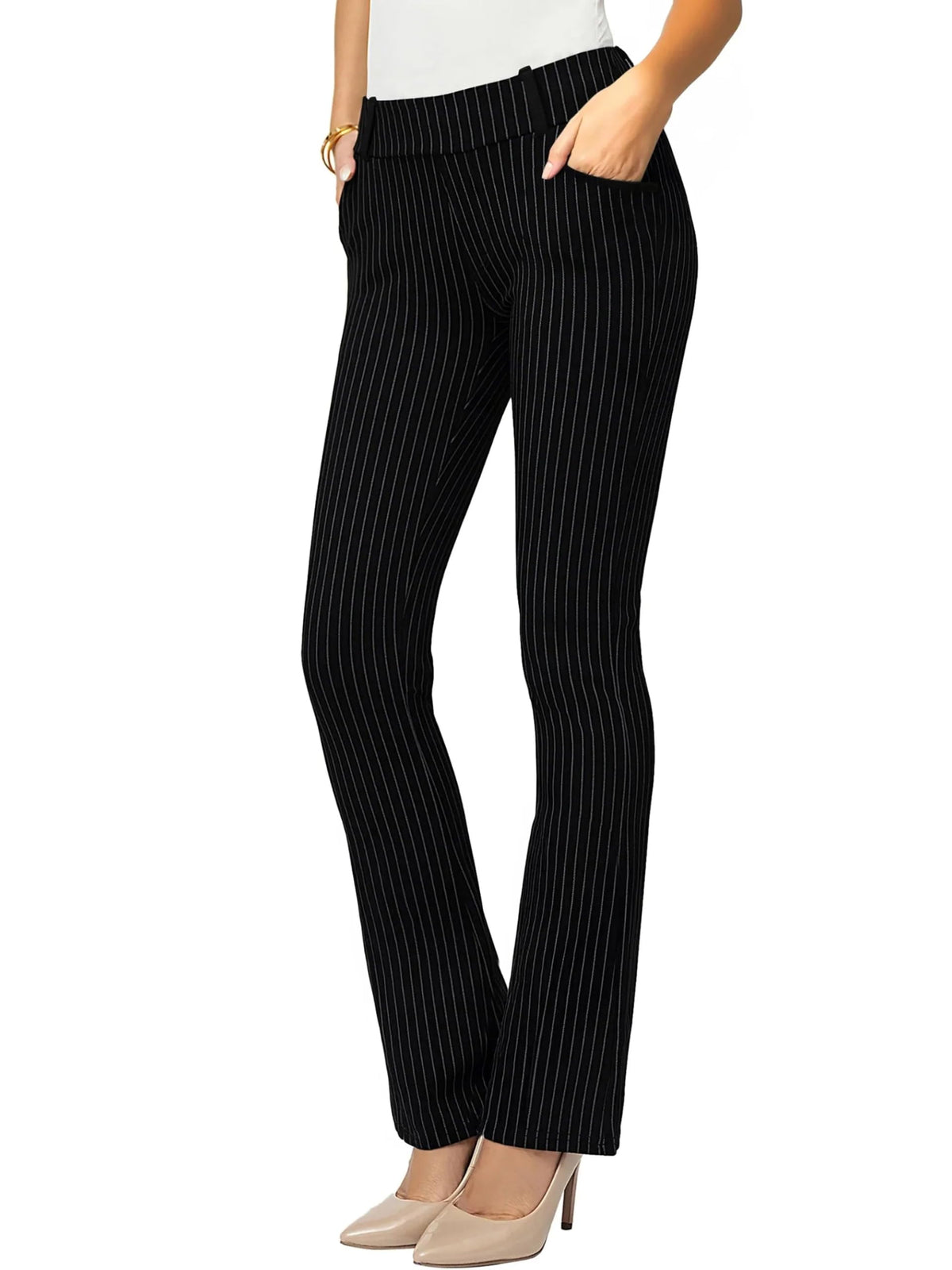 Conceited Stretch Slacks for Women - Wear to Work - Tummy Control Waistband - Bootcut Dress Pants with Pockets