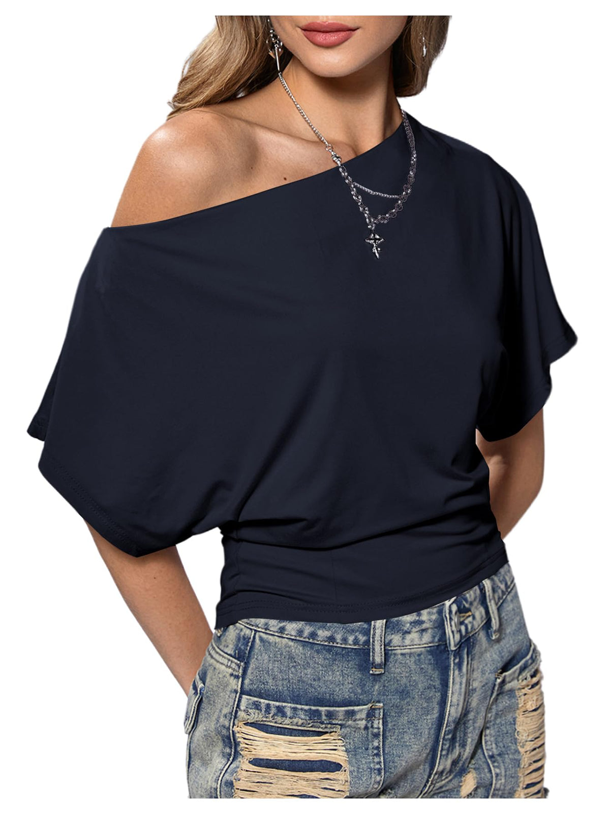 SweatyRocks Women's Off The Shoulder Tops Asymmetrical Y2K Going Out Top