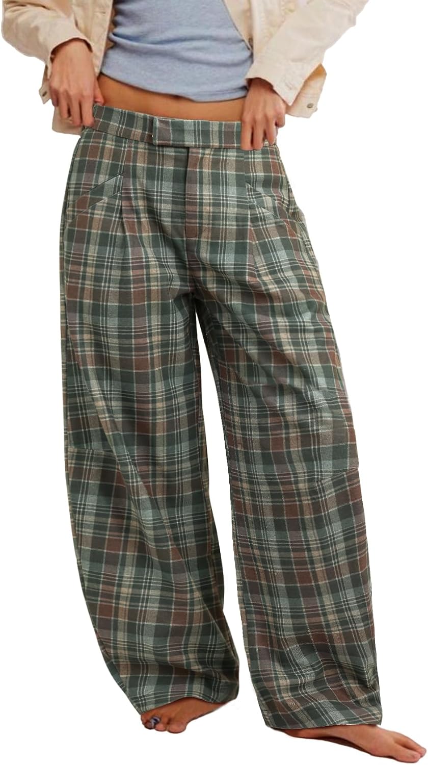Kedera Women's Plaid Wide Leg Pants High Waisted Baggy Trousers Work Slacks