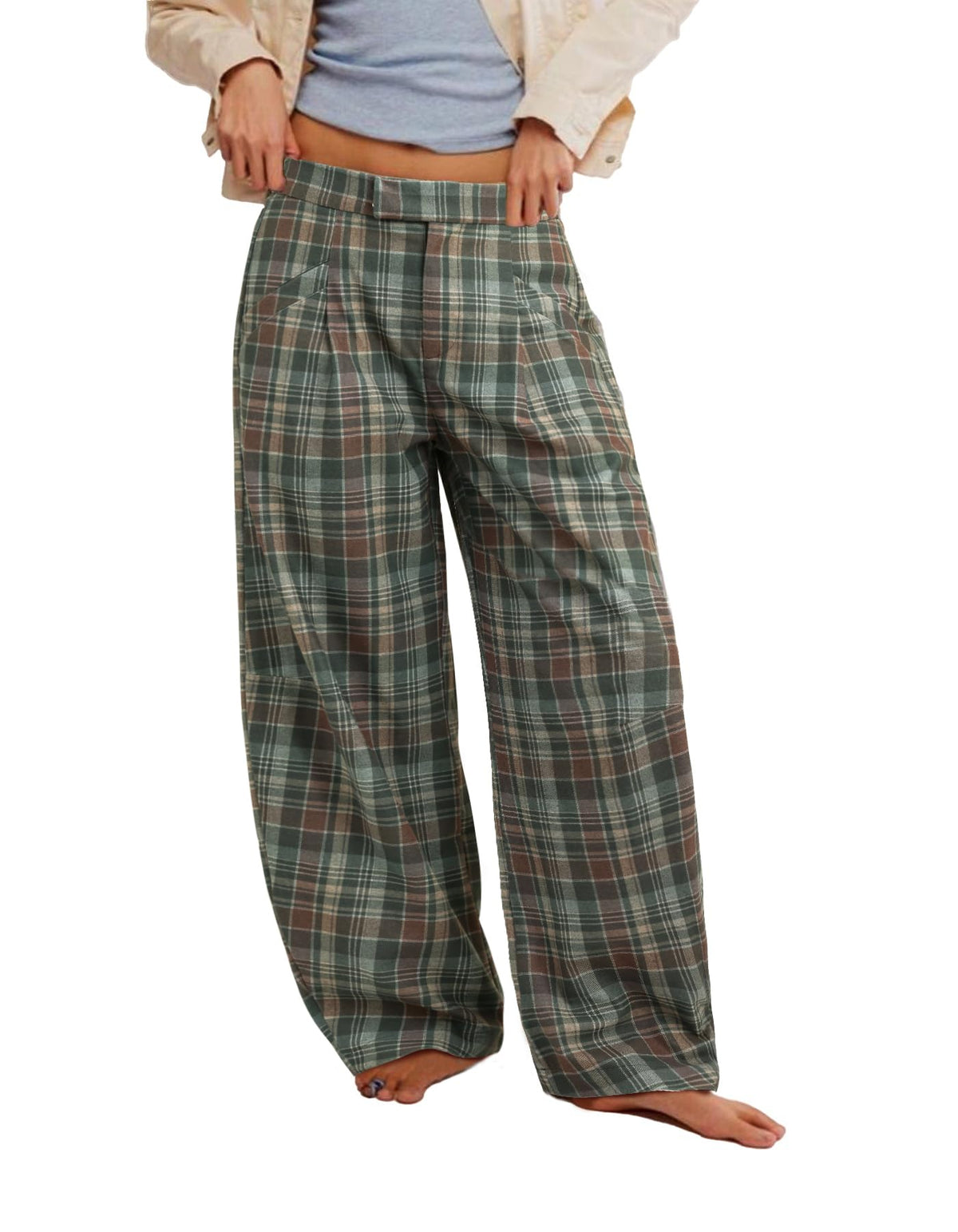 Kedera Women's Plaid Wide Leg Pants High Waisted Baggy Trousers Work Slacks