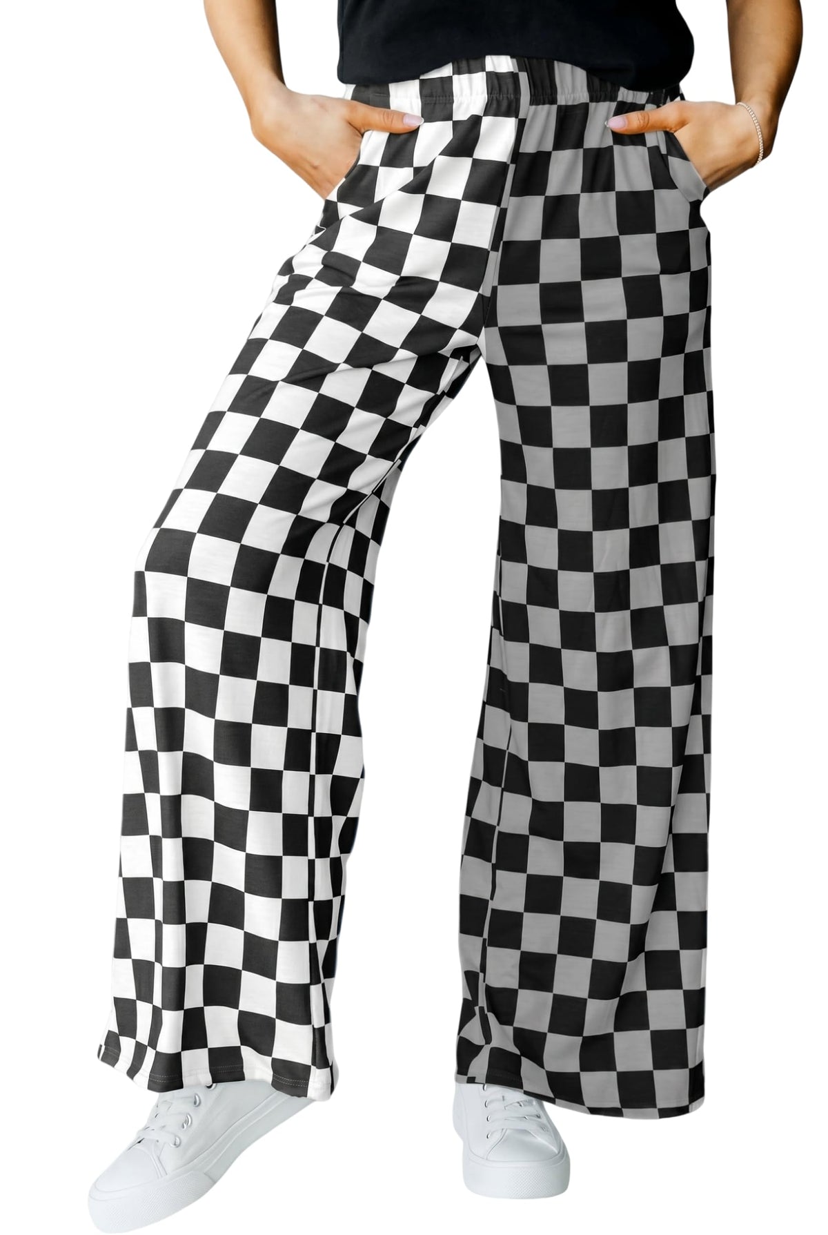 IWOLLENCE Women's Casual Loose Checkered Wide Leg Pants High Waist Straight Lounge Y2K Gingham Trousers
