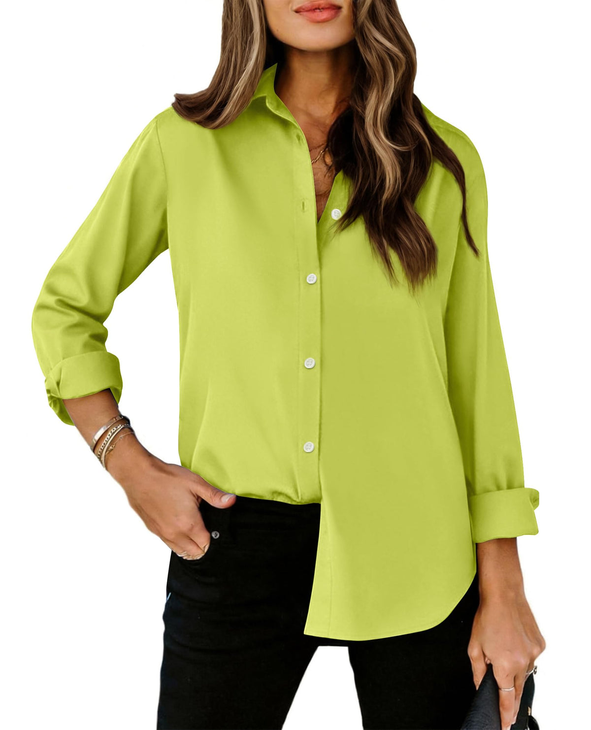 siliteelon Striped Button Down Shirts Women Cotton Long Sleeve Work Blouses