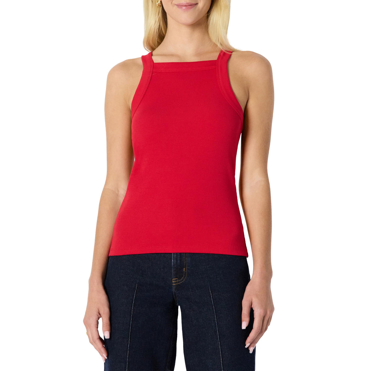 Amazon Essentials Women's Slim-Fit Stretch Rib High-Neck Tank with Wide Ribbed Straps