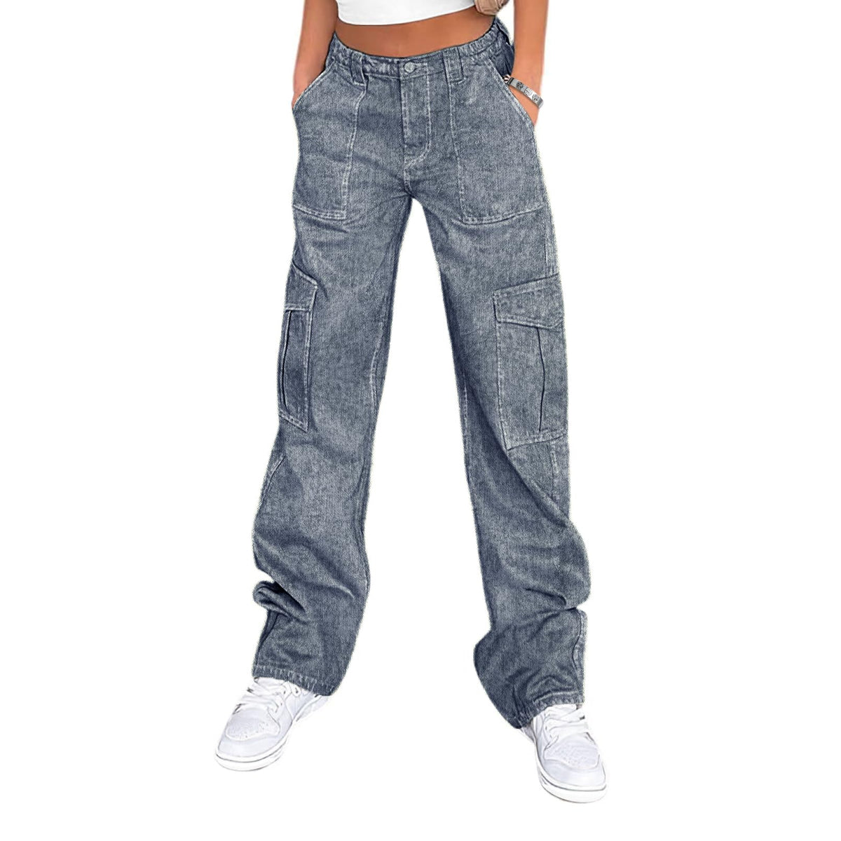 Lepunuo Cargo Pants for Women High Waisted Casual Pants Baggy Stretchy Wide Leg Y2K Streetwear with 6 Pockets