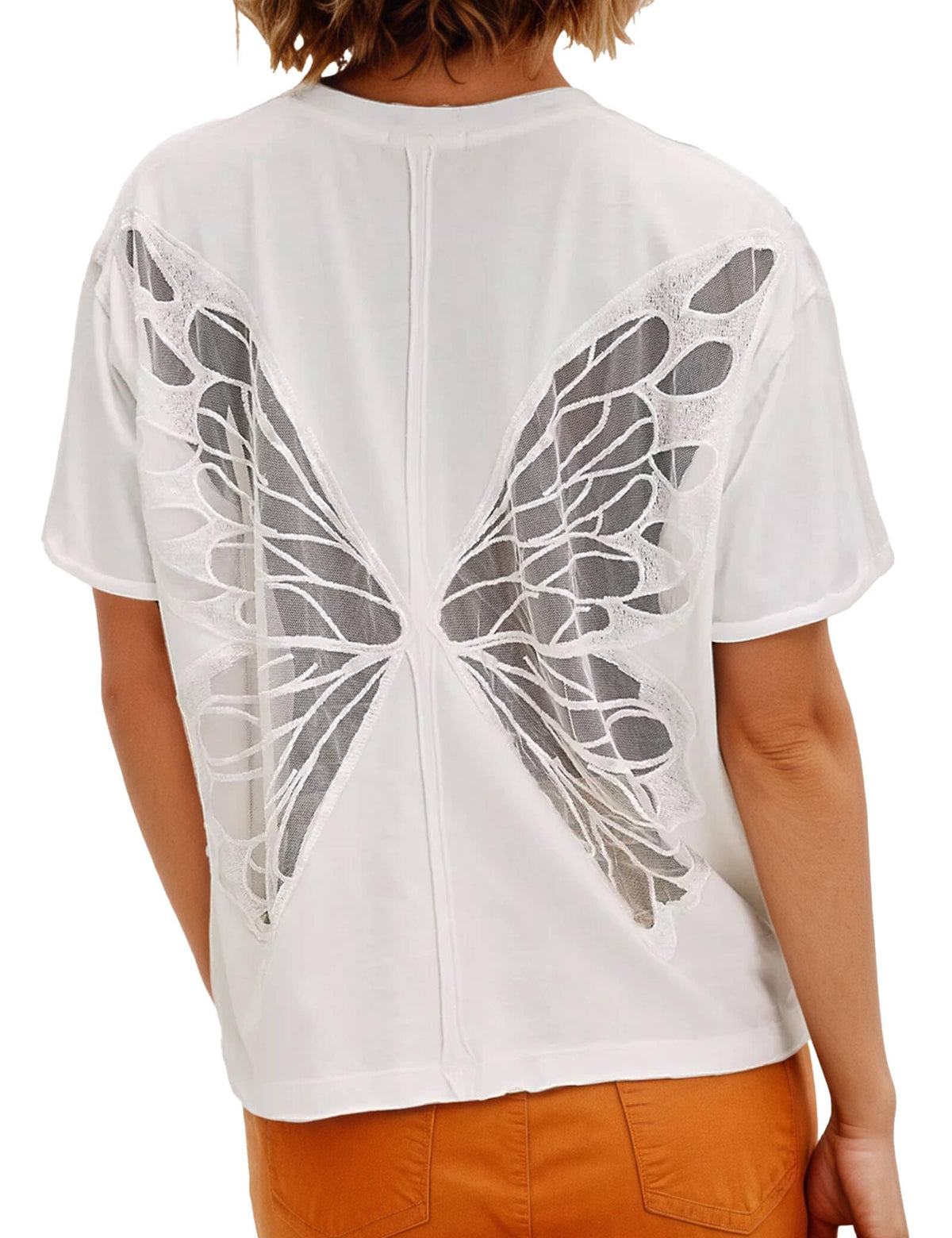 Women's Gothic Sheer Butterfly T Shirts Short Sleeve Goth Top Oversized Tee
