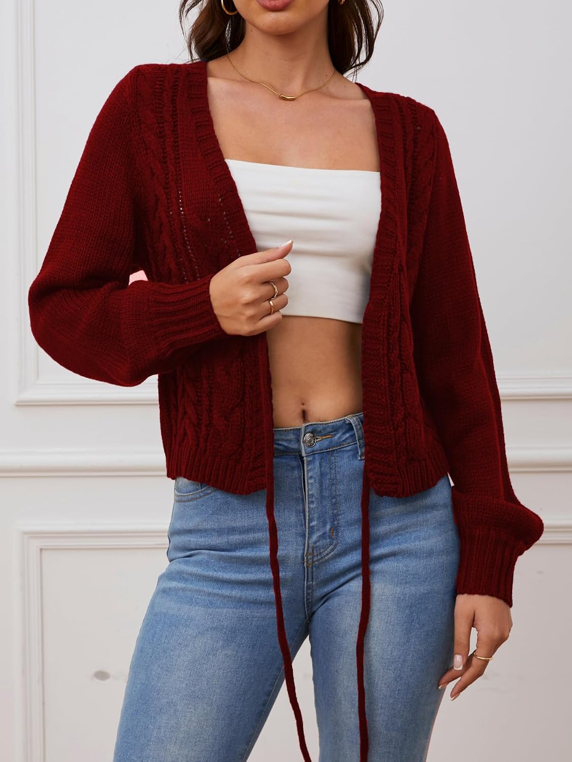 SOLY HUX Women's Cropped Cardigan Sweaters Tie Front Bow Cardigan