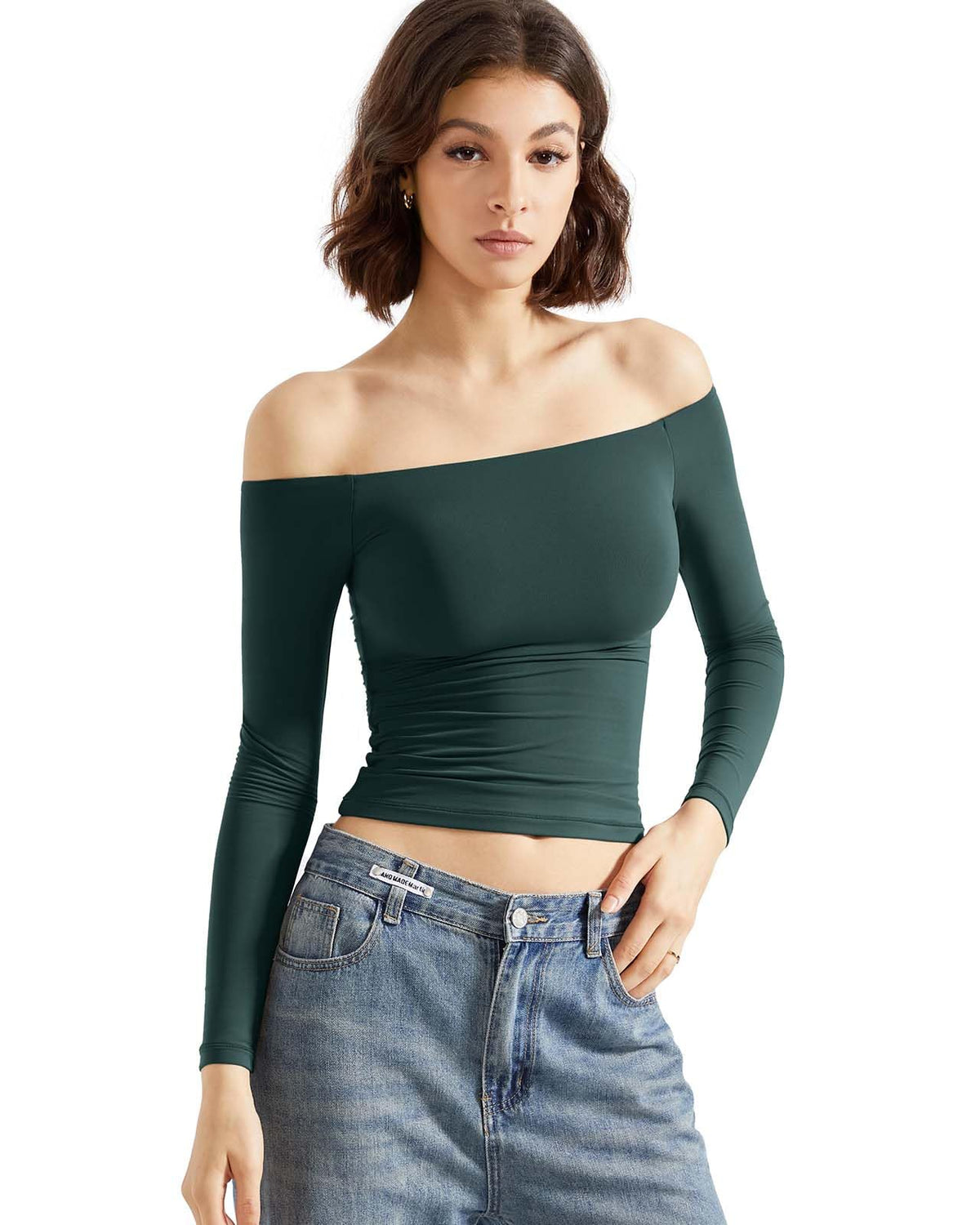 SUUKSESS Women Off Shoulder Double Lined Long Sleeve Shirts Basic Going Out Tops