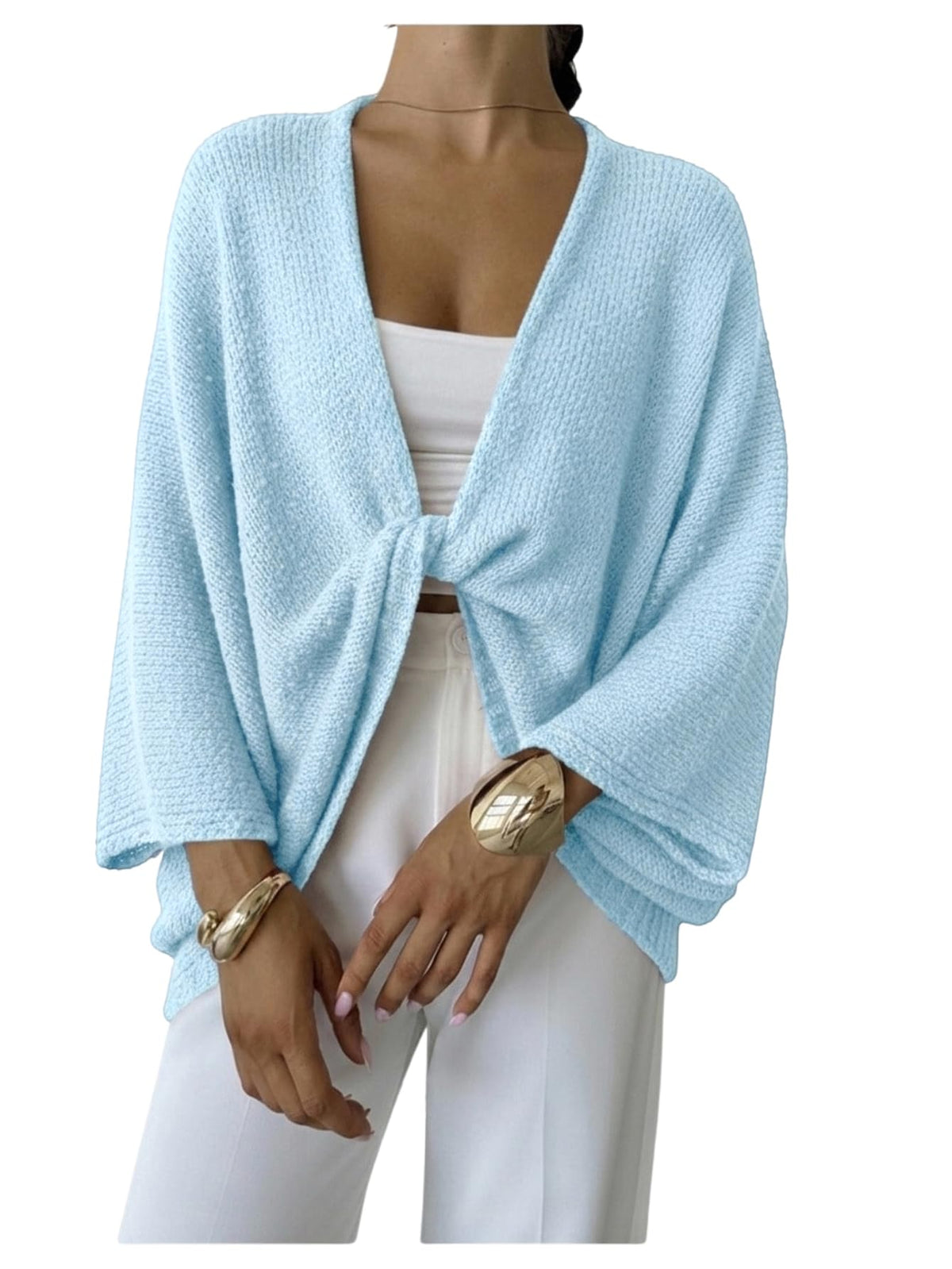 GORGLITTER Women's Oversized Fall Wrap Sweater Cropped Bat Wing Knit Tops