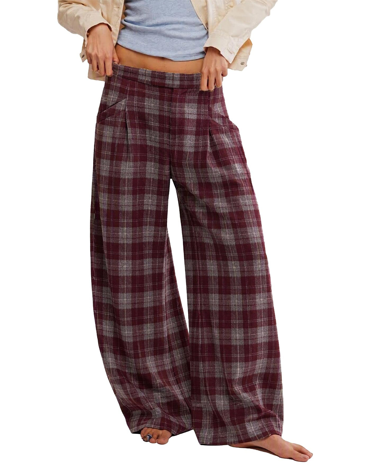 Kedera Women's Plaid Wide Leg Pants High Waisted Baggy Trousers Work Slacks