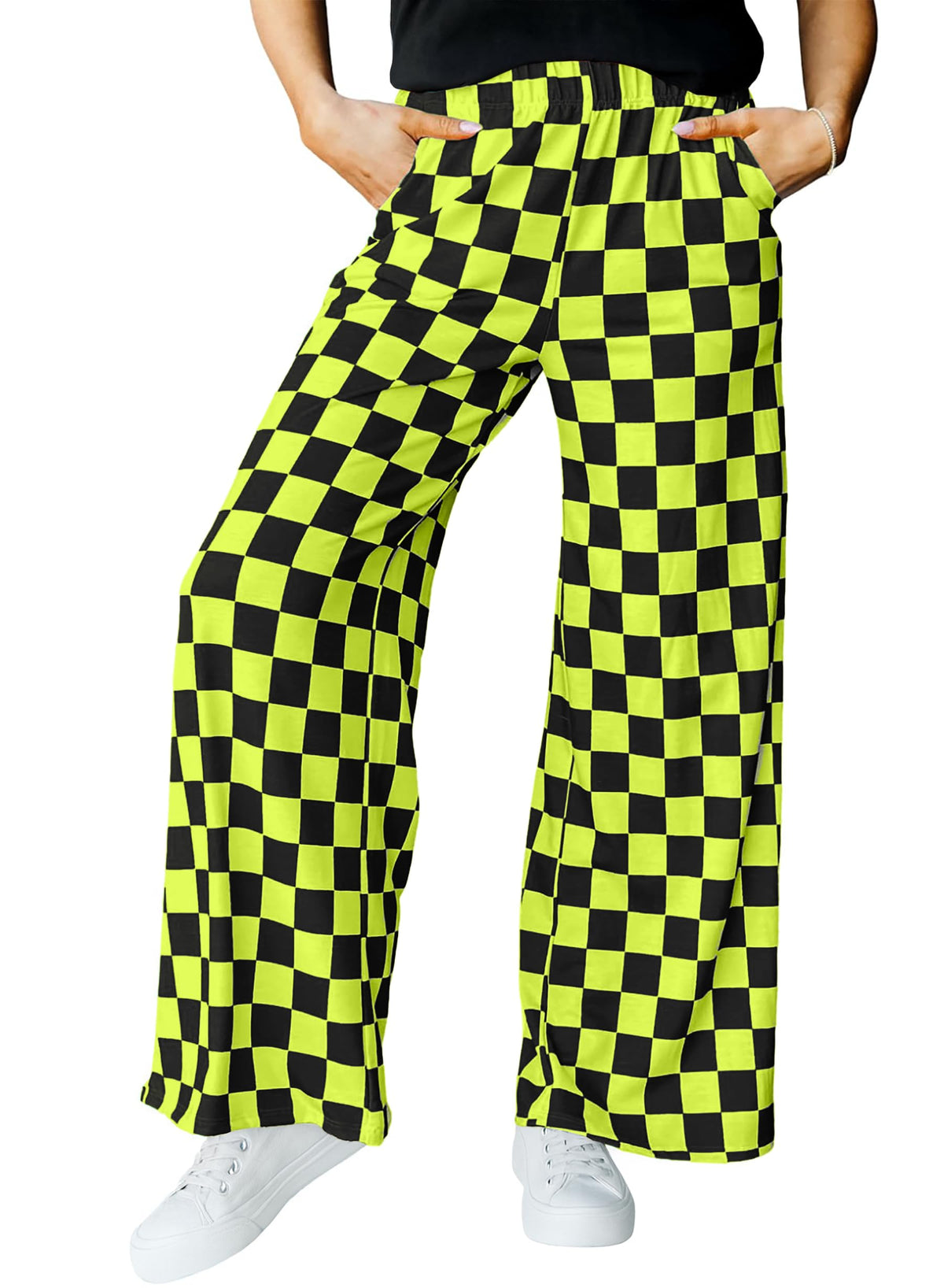 IWOLLENCE Women's Casual Loose Checkered Wide Leg Pants High Waist Straight Lounge Y2K Gingham Trousers