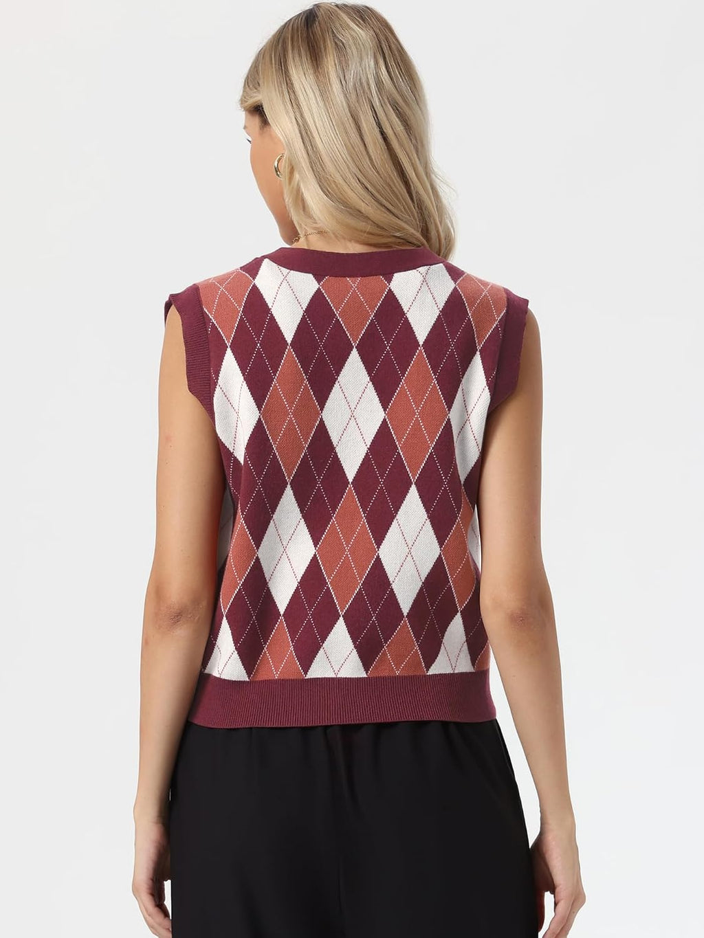Allegra K Sweater Vest for Women's School Uniform Argyle Button Down Vest