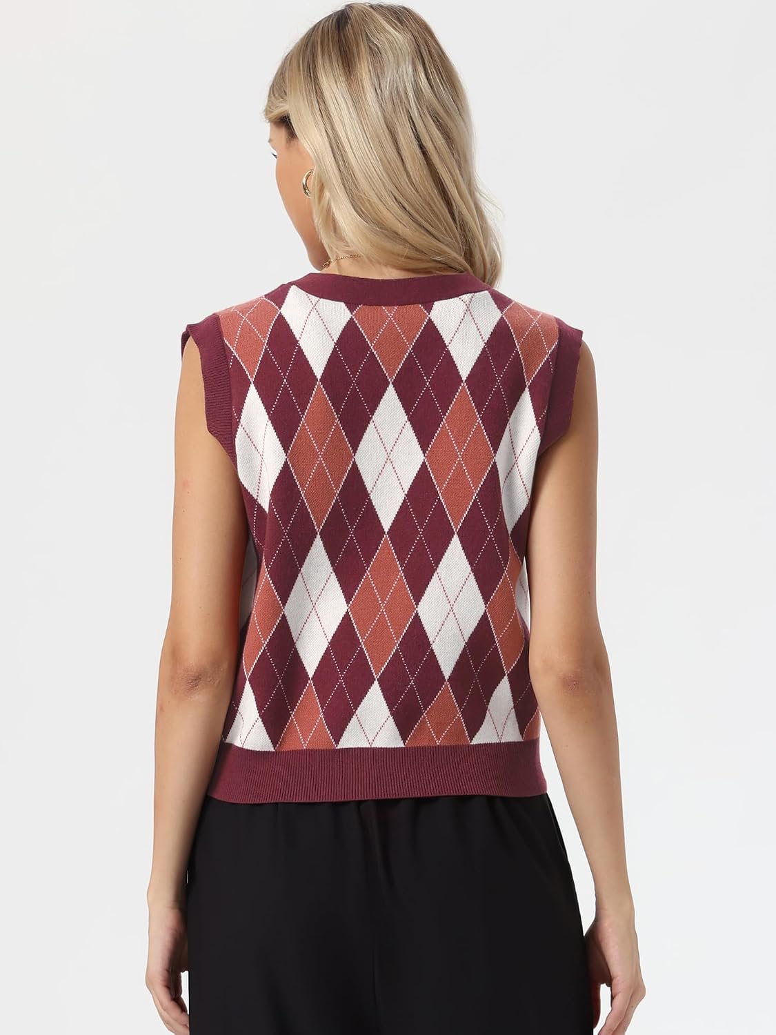 Allegra K Sweater Vest for Women's School Uniform Argyle Button Down Vest