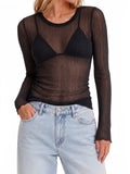 Sunzel Women's Sheer Long Sleeve Fitted Mesh Layering Top for Bralette