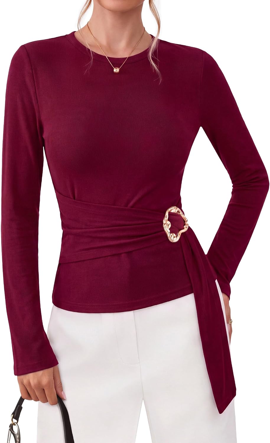PRETTYGARDEN Asymmetrical Tops for Women Long Sleeve Top