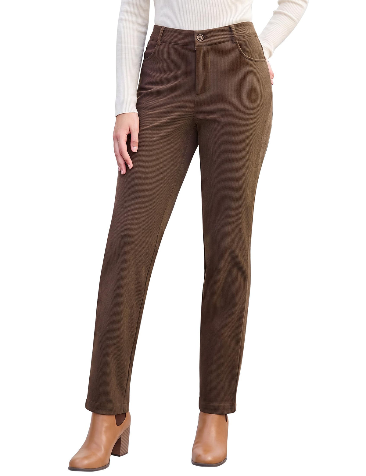 Vetinee Corduroy Pants for Women Elastic High Waisted Straight Leg Trousers