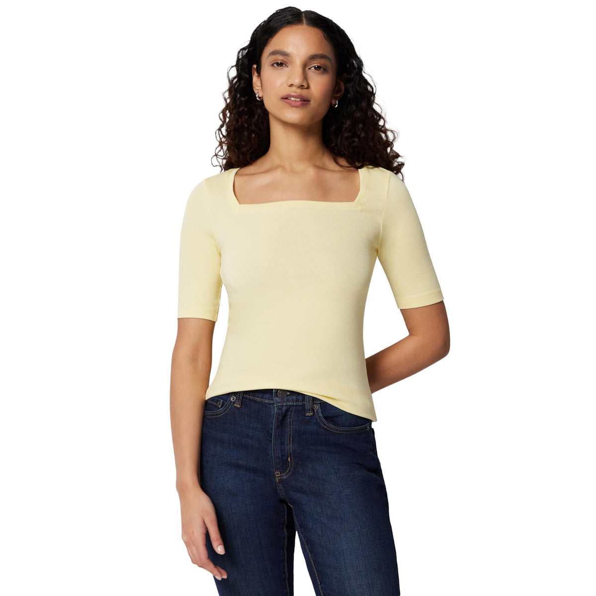 Amazon Essentials Women's Slim Fit Half Sleeve Square Neck Cotton Modal T-Shirt