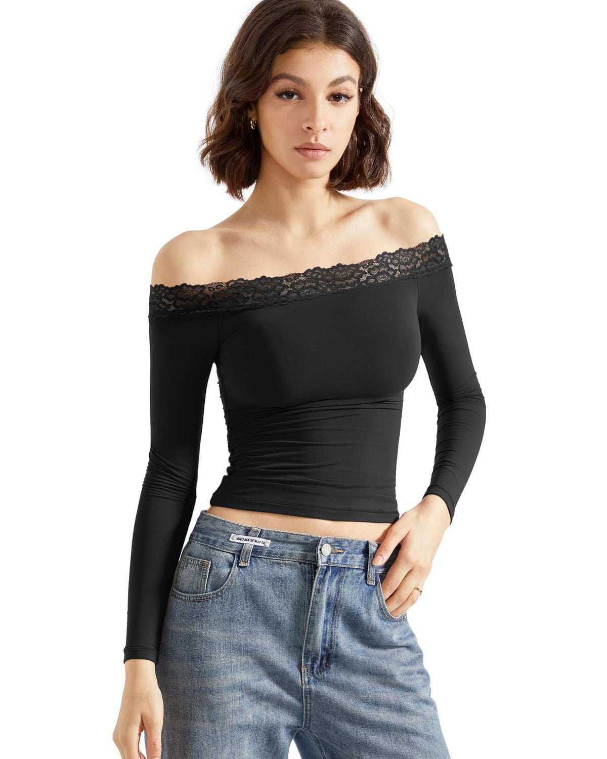 SUUKSESS Women Off Shoulder Double Lined Long Sleeve Shirts Basic Going Out Tops