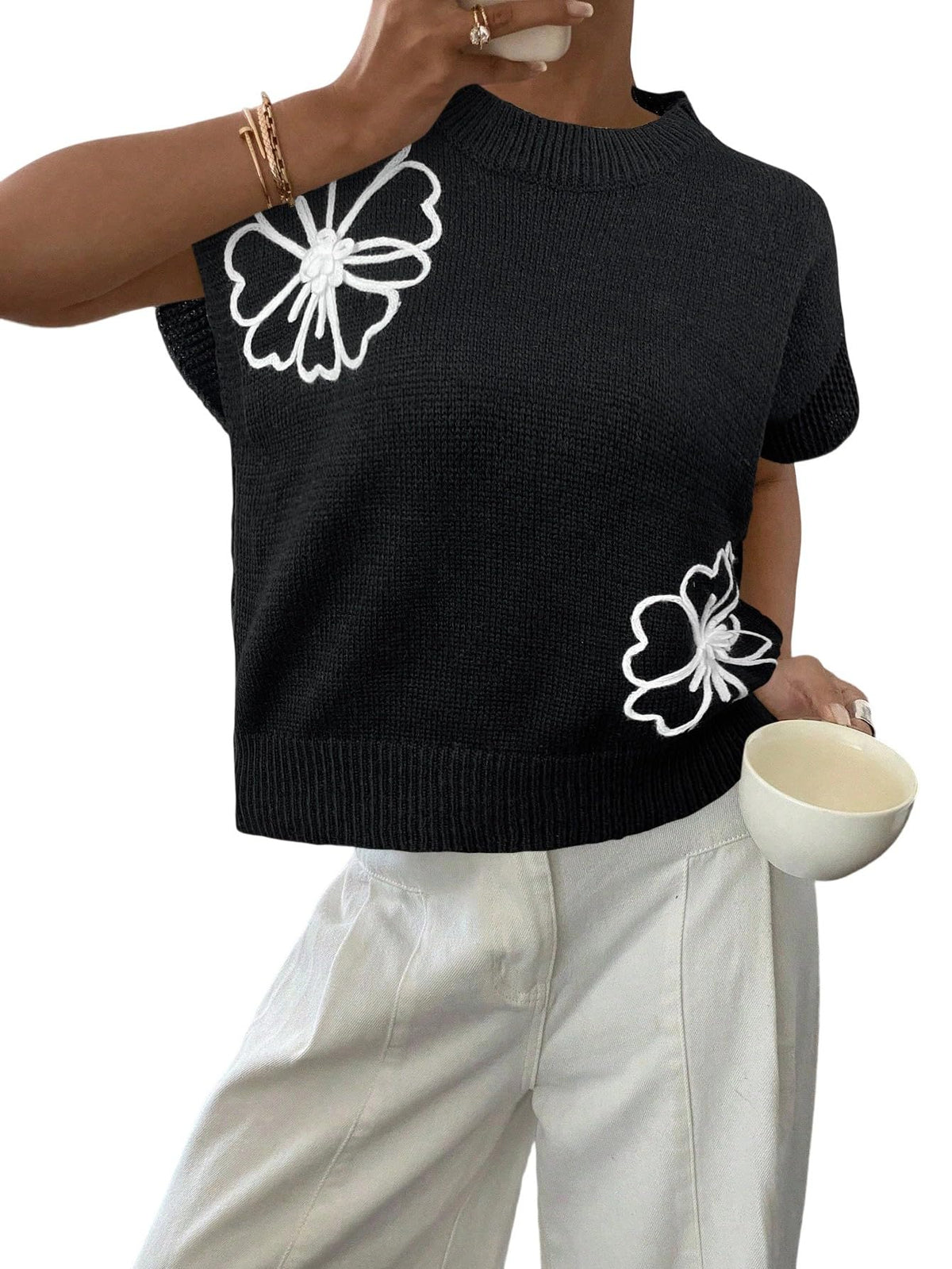 SOLY HUX Women's Short Sleeve Business Casual Sweater