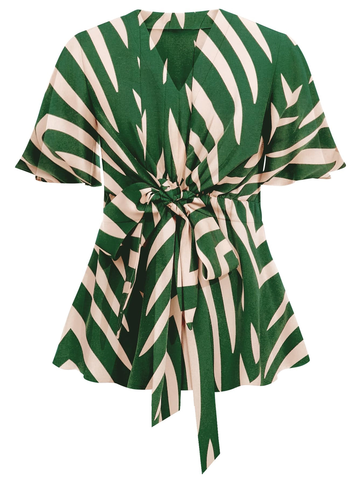SCOMCHIC 2024 Women's Plus Size Peplum Tops Elegant V Neck Tie Front Bell Sleeve Flowy Blouses Shirts