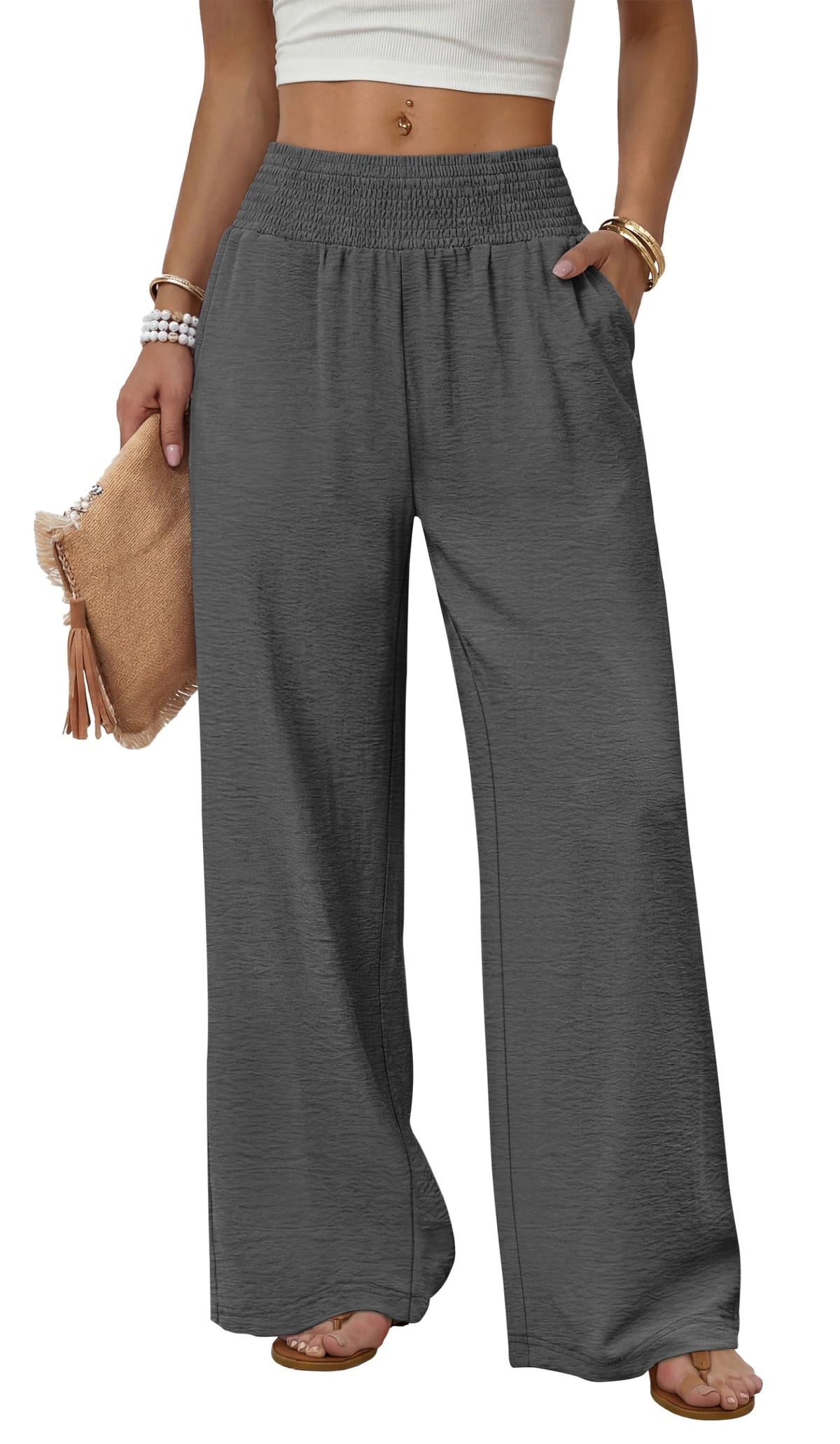 Sampeel Wide Leg Pants Woman High Waist Trousers with Pockets Casual Lounge