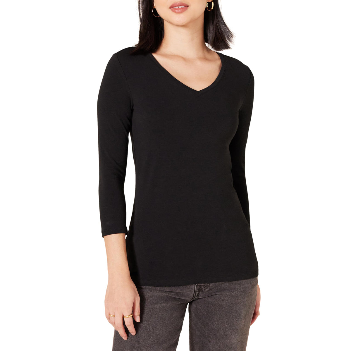Amazon Essentials Women's Regular-Fit 3/4 Sleeve V-Neck Cotton Modal T-Shirt (Available in Plus Size)